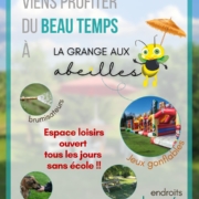 photo montrant des jeux gonflables, des brumisateurs, les animaux de la ferme, des endroits ombragés